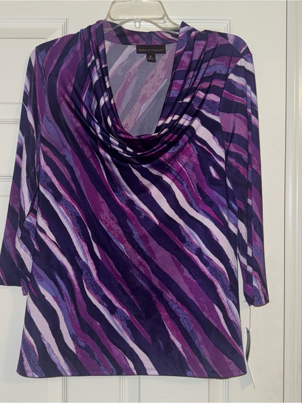 Dana Buchman Purple Multi-Stripe Cowl Neck Blouse
